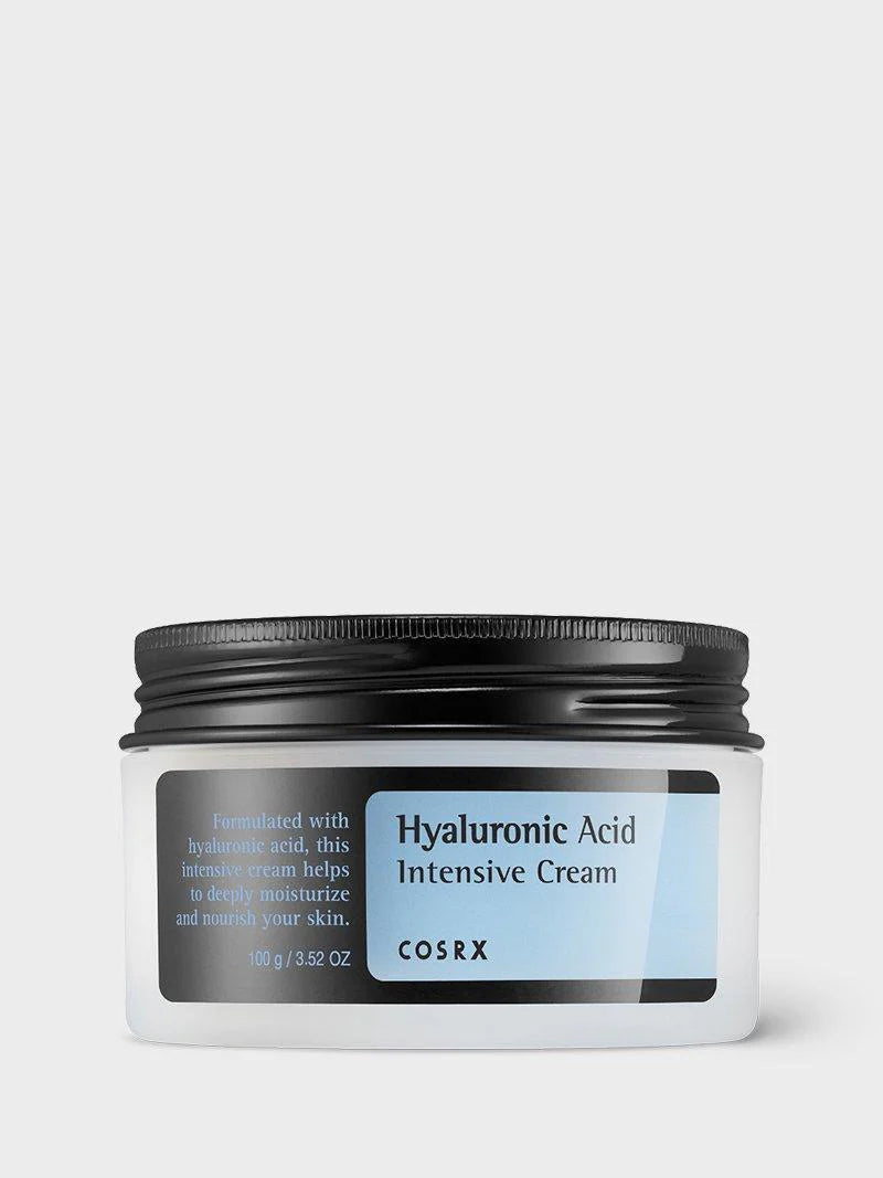 Cosrx Hyaluronic Acid Intensive Cream, designed to deeply moisturize and nourish skin, displayed on a light gray background.