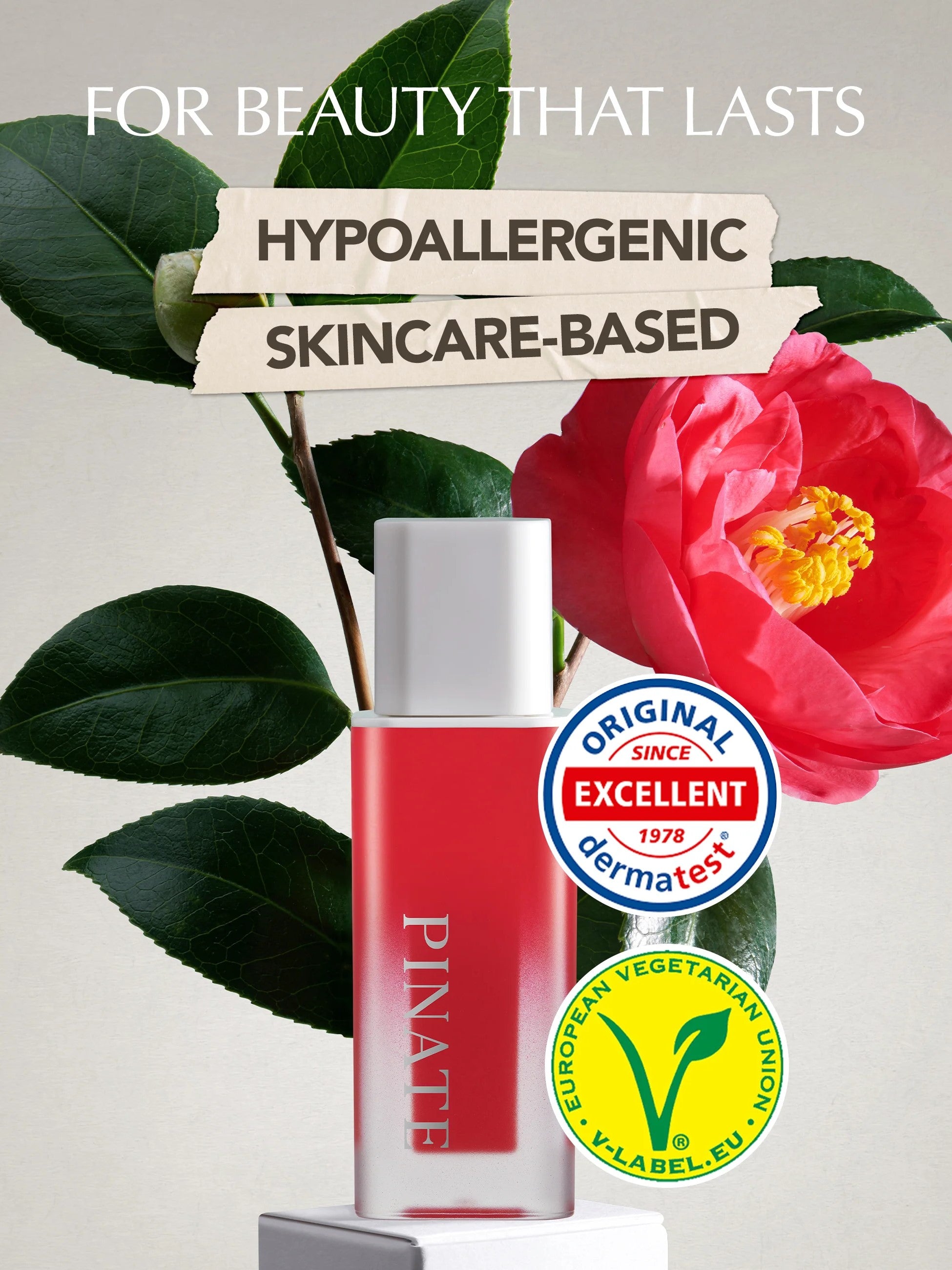 pinate natural bloom lip oil serum red camellia hypoallergenic lipstick