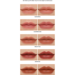 Display of 3CE Velvet Lip Tint shades with labeled swatches including Like Gentle, Cashmere Nude, Walk N Talk, Definition, and Bitten Hour, showing the variety of textures and vibrant colors.