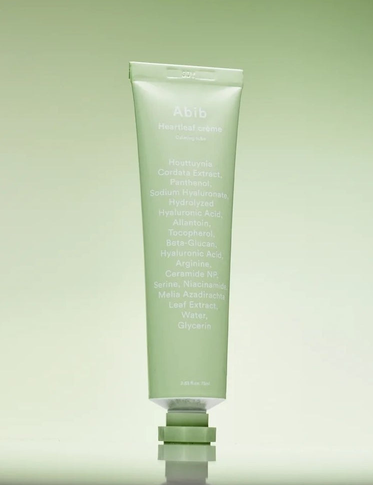 Abib Heartleaf Crème Calming Tube with Heartleaf extract to soothe irritation and control excess oil.