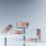 CLIO Pro Eye Palette Air full collection, showcasing all available palettes with 12 versatile shades each in sleek transparent cases.