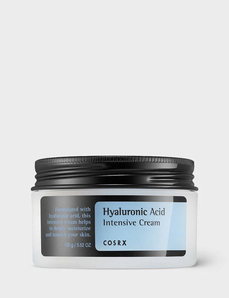 Cosrx Hyaluronic Acid Intensive Cream, designed to deeply moisturize and nourish skin, displayed on a light gray background.