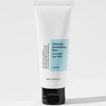 Cosrx Ultimate Nourishing Rice Overnight Spa Mask with blue label, standing on a light background.