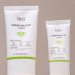 Two tubes of Dr.G Green Mild Up Sun+ Sunscreen labeled with SPF 50+, displayed side by side against a neutral background.