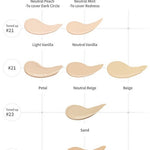 A color guide to Etude Big Cover Skin Fit Pro Concealers, showing correcting shades and foundation tones.