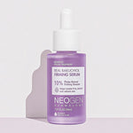Neogen Dermalogy's Real Bakuchiol Firming Serum in a lavender-hued bottle with a dropper cap, showcasing its firming and anti-aging benefits through detailed labeling.
