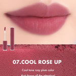 Close-up of lips wearing Romand Blur Fudge Tint in the shade Cool Rose Up.