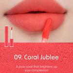 Close-up of lips wearing Romand Blur Fudge Tint in the shade Coral Jublee.