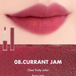 Close-up of lips wearing Romand Blur Fudge Tint in the shade Currant Jam.