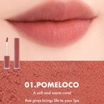 Close-up of lips wearing Romand Blur Fudge Tint in the shade Pomeloco.