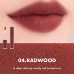 Close-up of lips wearing Romand Blur Fudge Tint in the shade Radwood.