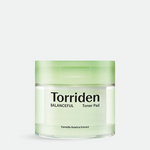 Torriden Balanceful Toner Pad in a clear jar with a green lid, featuring the brand name and a label highlighting 'Centella Asiatica Extract,' set against a neutral background.