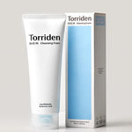 Tube of Torriden Dive In Cleansing Foam standing next to its packaging, labeled 'Low Molecular Hyaluronic Acid' for hydration.